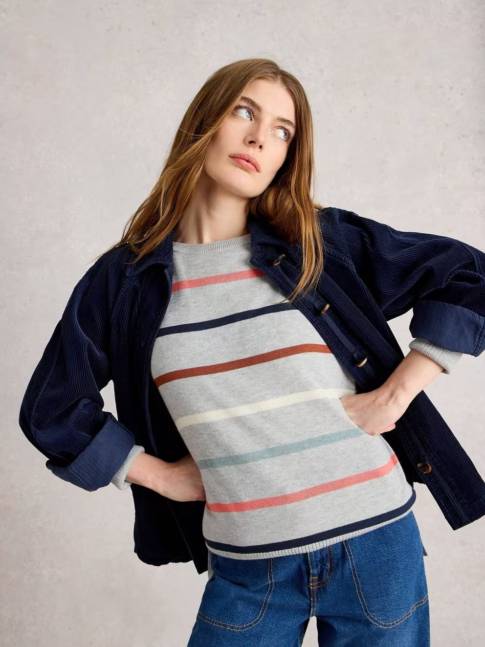 White Stuff Womens Olive Stripe Jumper 444048 Grey Multi Clothing UK8 / Grey,UK10 / Grey,UK12 / Grey,UK14 / Grey,UK16 / Grey,UK18 / Grey