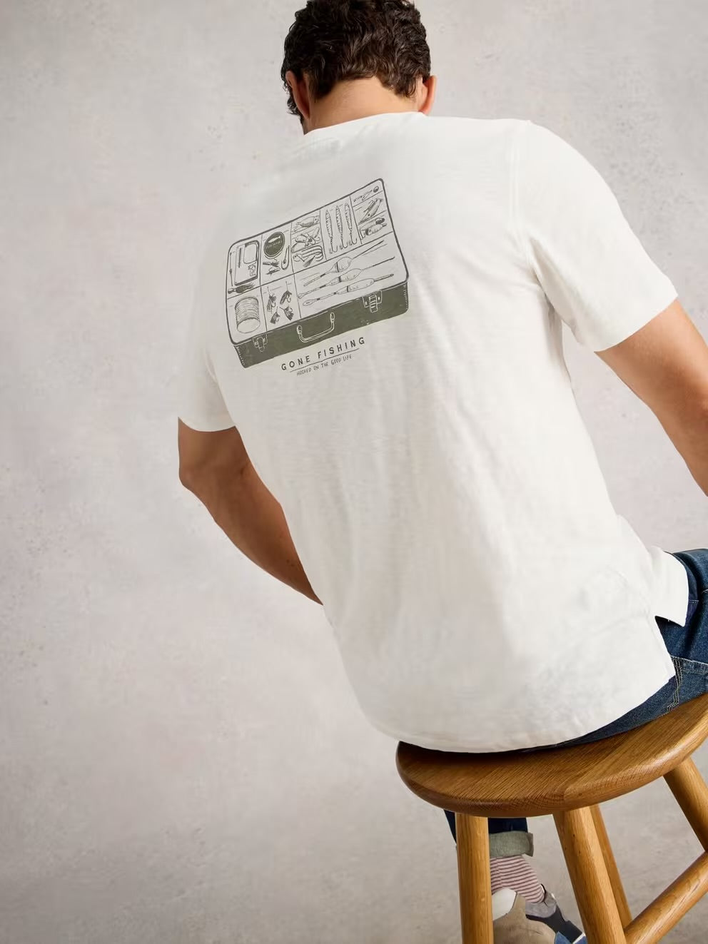 White Stuff Mens Abersoch Graphic T-Shirt 444250 Gone Fishing Clothing M / White,L / White,XL / White,XXL / White