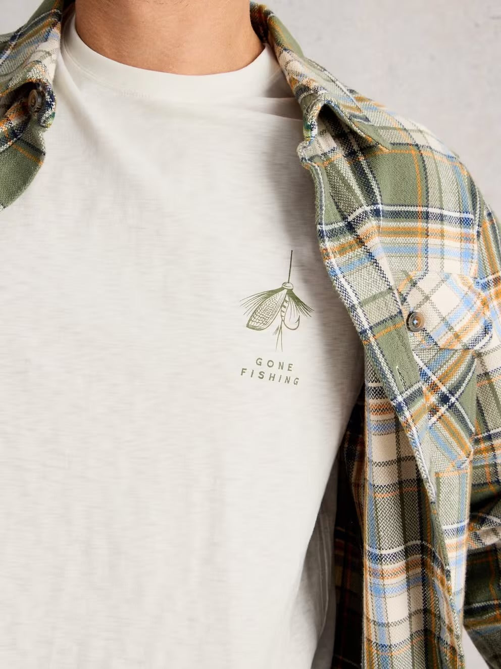 White Stuff Mens Abersoch Graphic T-Shirt 444250 Gone Fishing Clothing M / White,L / White,XL / White,XXL / White