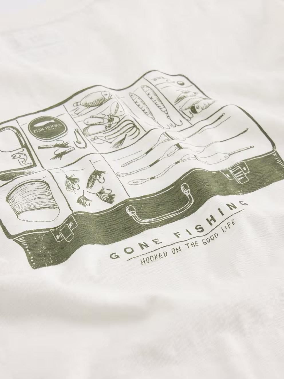 White Stuff Mens Abersoch Graphic T-Shirt 444250 Gone Fishing Clothing M / White,L / White,XL / White,XXL / White