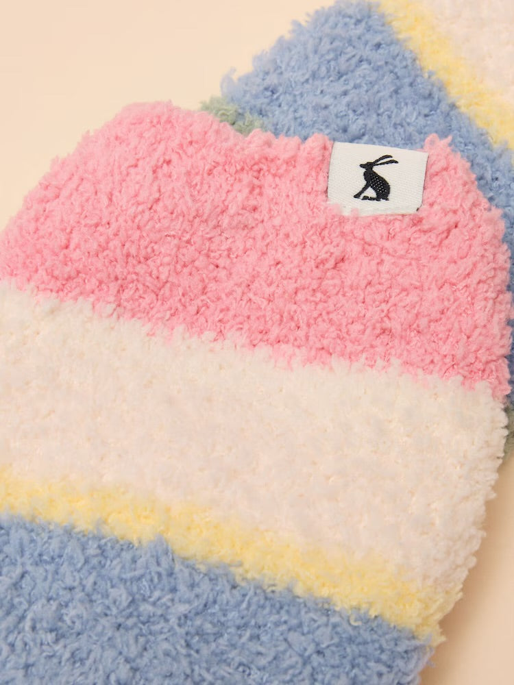 Joules Girls Fluffy Socks Pink Stripe Aw25 Clothing UK8-10 / Pink,UK11-13 / Pink,UK1-3 / Pink