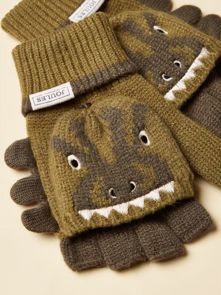 Joules Joules Carey Character Gloves At2759 Dino Clothing ONE SIZE / Khaki