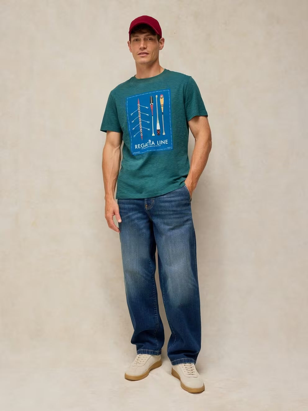 White Stuff Mens Abersoch T-Shirt 446694 Regatta Line Clothing S / Teal,M / Teal,L / Teal,XL / Teal,XXL / Teal