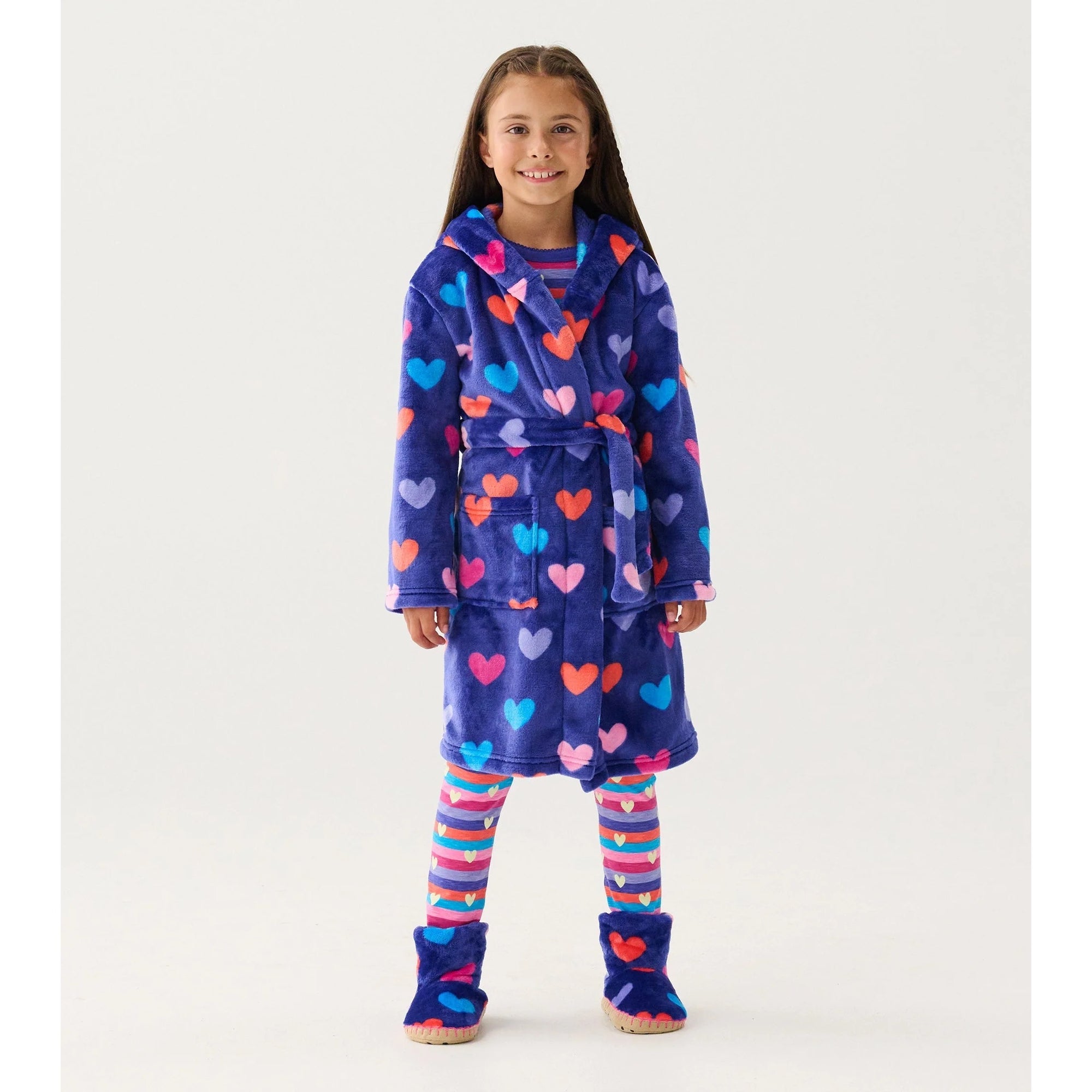 Hatley Blue Hearts Dressing Gown F24fhk225 Clothing 2-3YRS / Blue,4-5YRS / Blue,6-7YRS / Blue,8-9YRS / Blue