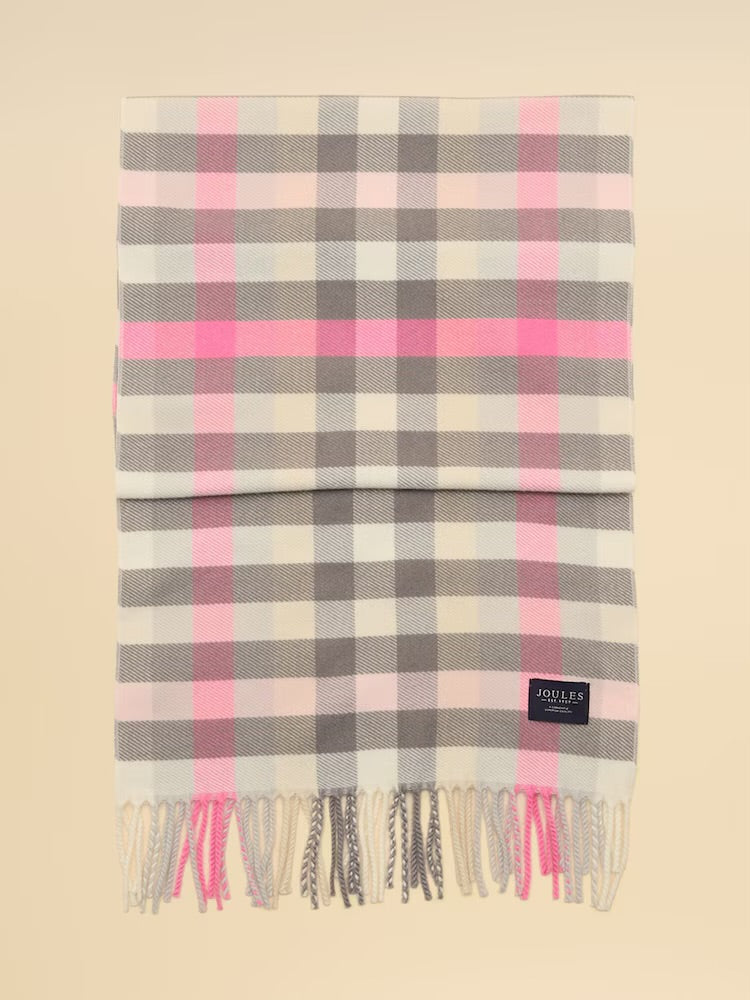 Joules Womens Langtree Scarf G90-790 Pink Grey Check