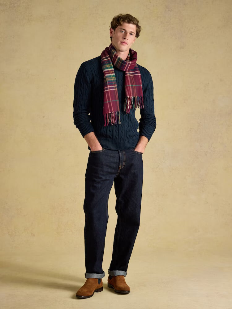 Joules Mens Langtree Scarf G13-682 Red Check Clothing ONE SIZE / Red