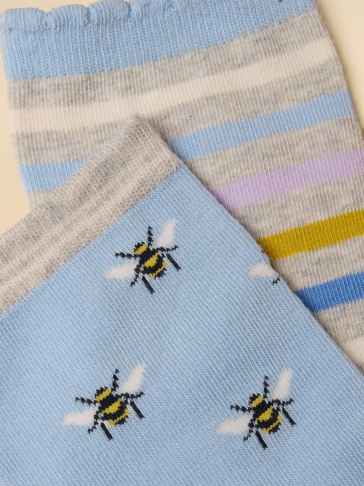 Joules Womens 2 Pack Everyday Socks G13-973 Blue Bee Clothing ONE SIZE / Blue