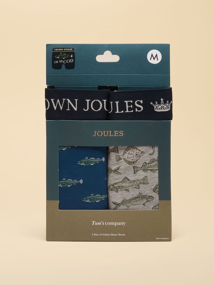 Joules Mens 2 Pack Boxer Shorts G48-164 Oh My Cod Grey Clothing S / Grey,M / Grey,L / Grey,XL / Grey
