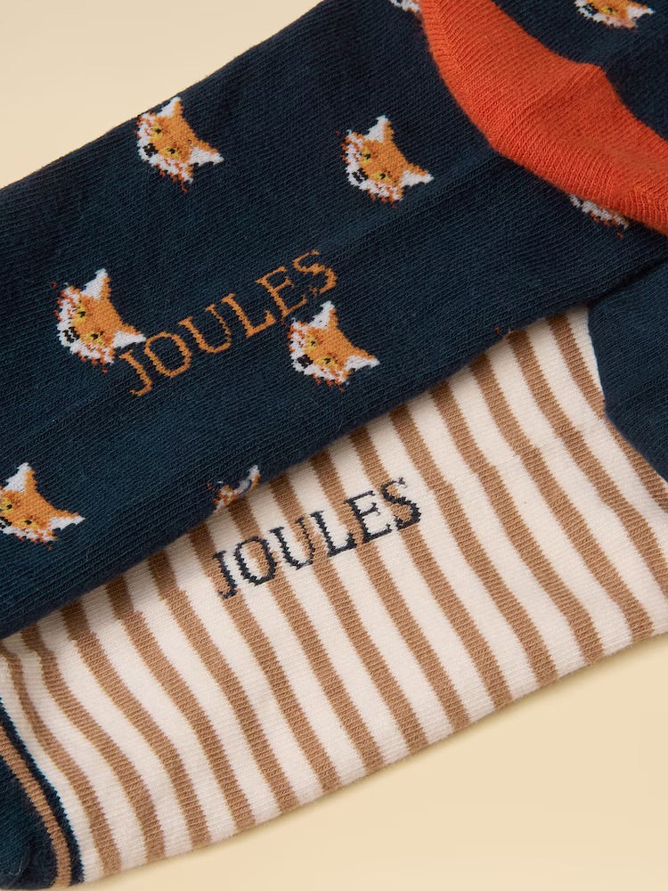 Joules Mens 2 Pack Socks G13-701 Tan Navy Fox