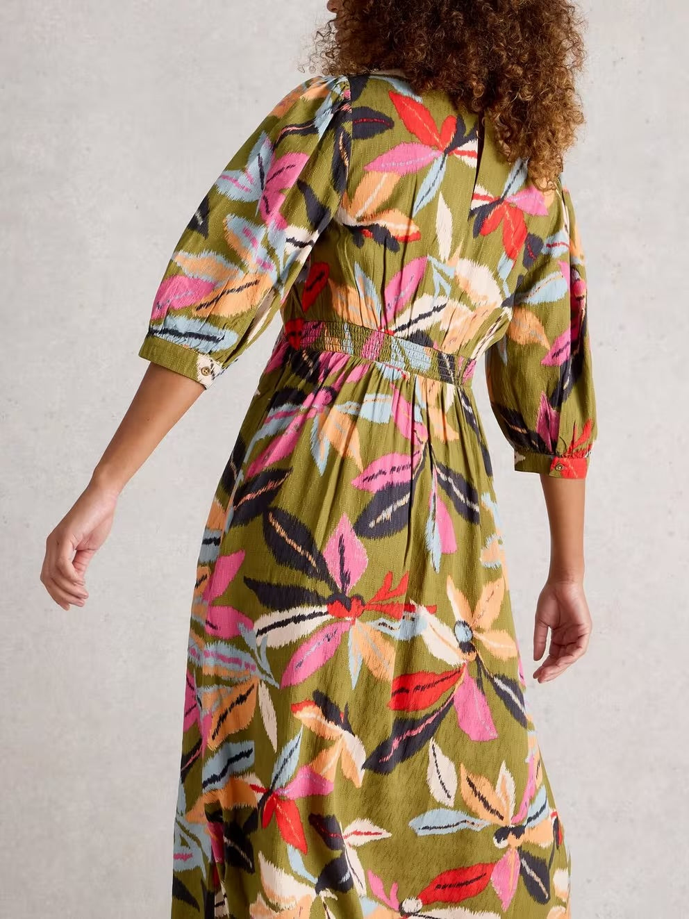 White Stuff Womens Lucy Midi Dress 444378 Khaki Multi Clothing UK8 / Multi,UK10 / Multi,UK12 / Multi,UK14 / Multi,UK16 / Multi