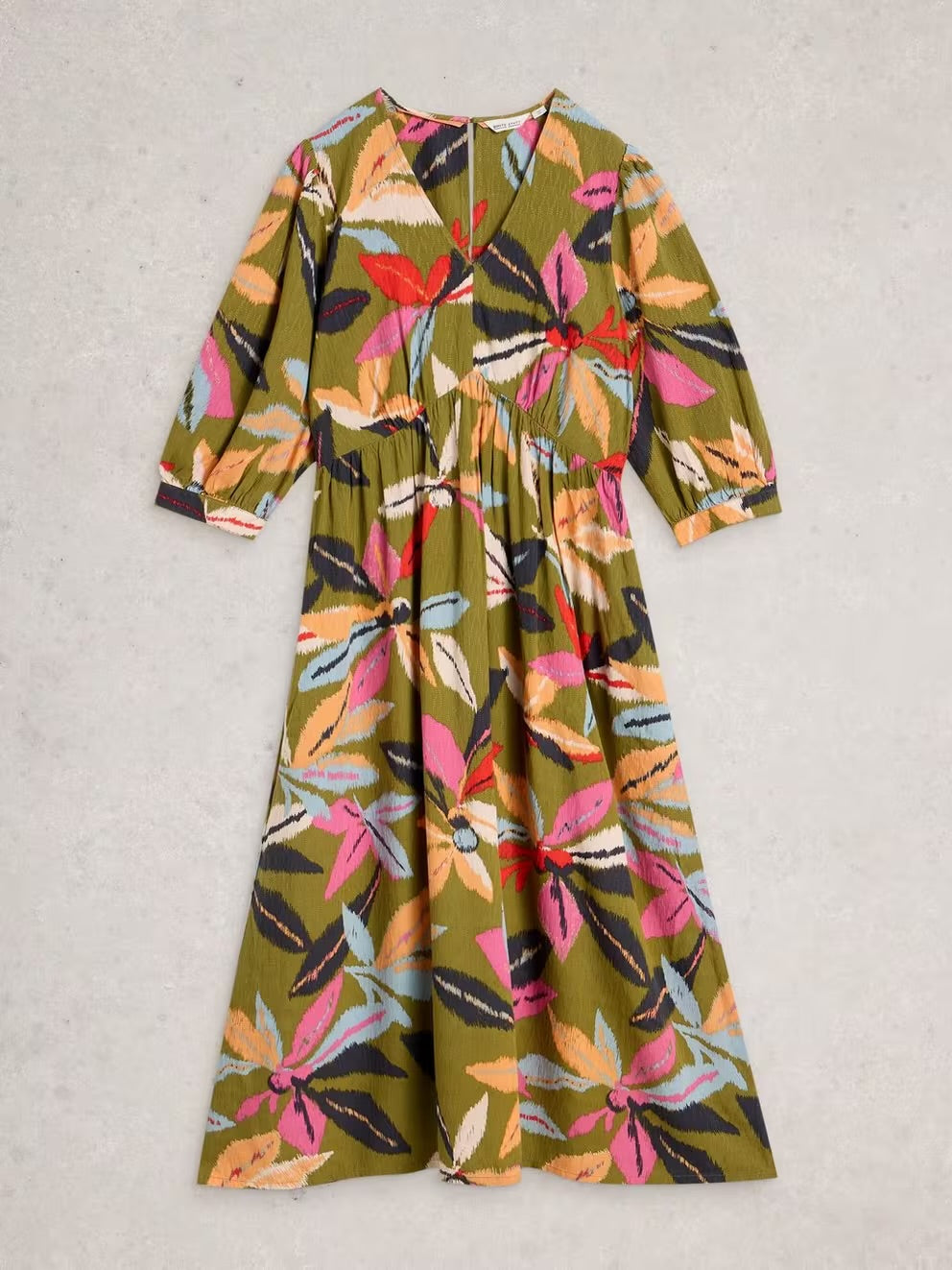 White Stuff Womens Lucy Midi Dress 444378 Khaki Multi Clothing UK8 / Multi,UK10 / Multi,UK12 / Multi,UK14 / Multi,UK16 / Multi