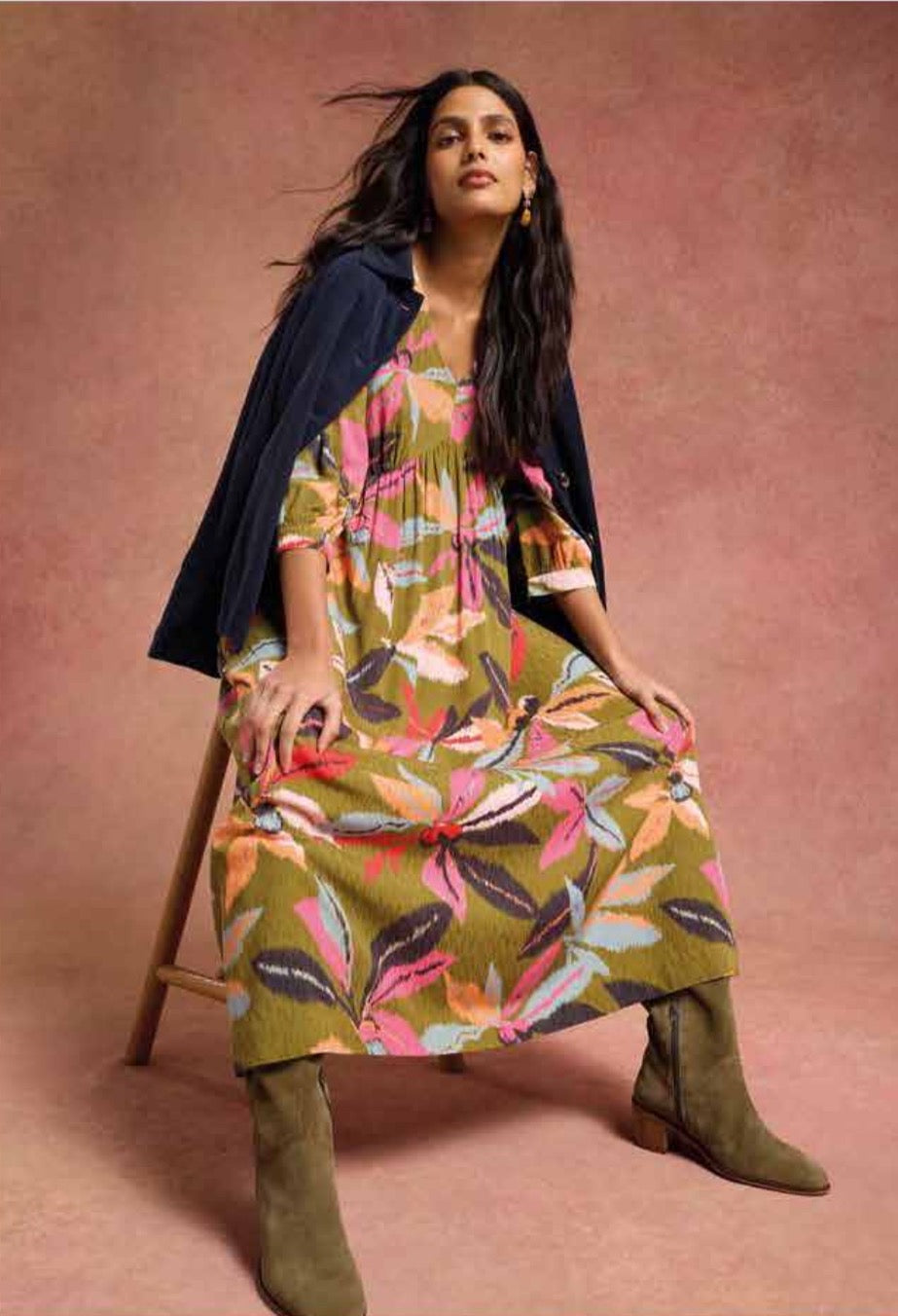 White Stuff Womens Lucy Midi Dress 444378 Khaki Multi Clothing UK8 / Multi,UK10 / Multi,UK12 / Multi,UK14 / Multi,UK16 / Multi