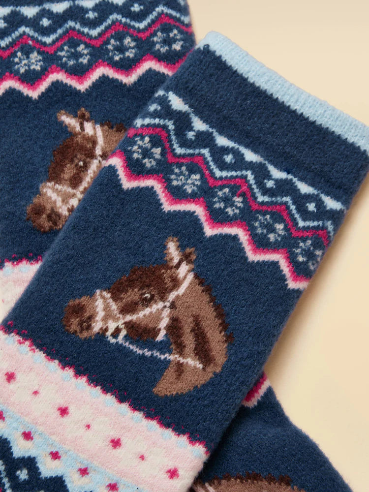 Joules Girls Cosy Socks Y30724 Blue Horse Clothing UK6-8 / Blue,UK9-12 / Blue,UK13-3 / Blue