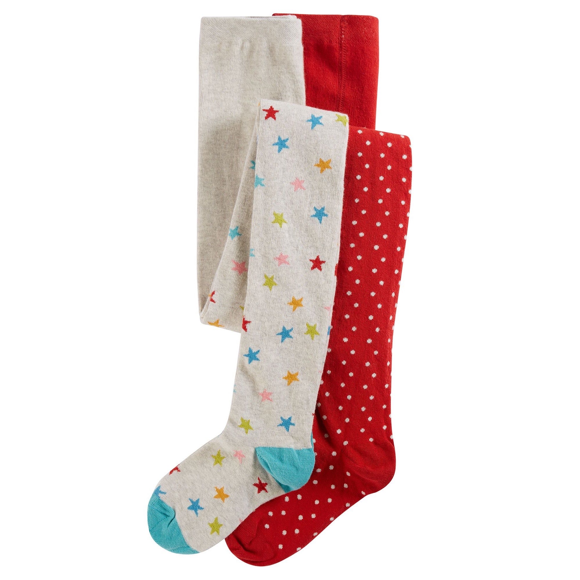 Frugi 2 Pack Norah Tights Red Spot Oatmeal Stars Clothing 2-4YRS / Multi,4-6YRS / Multi,6-8YRS / Multi,8-10YRS / Multi
