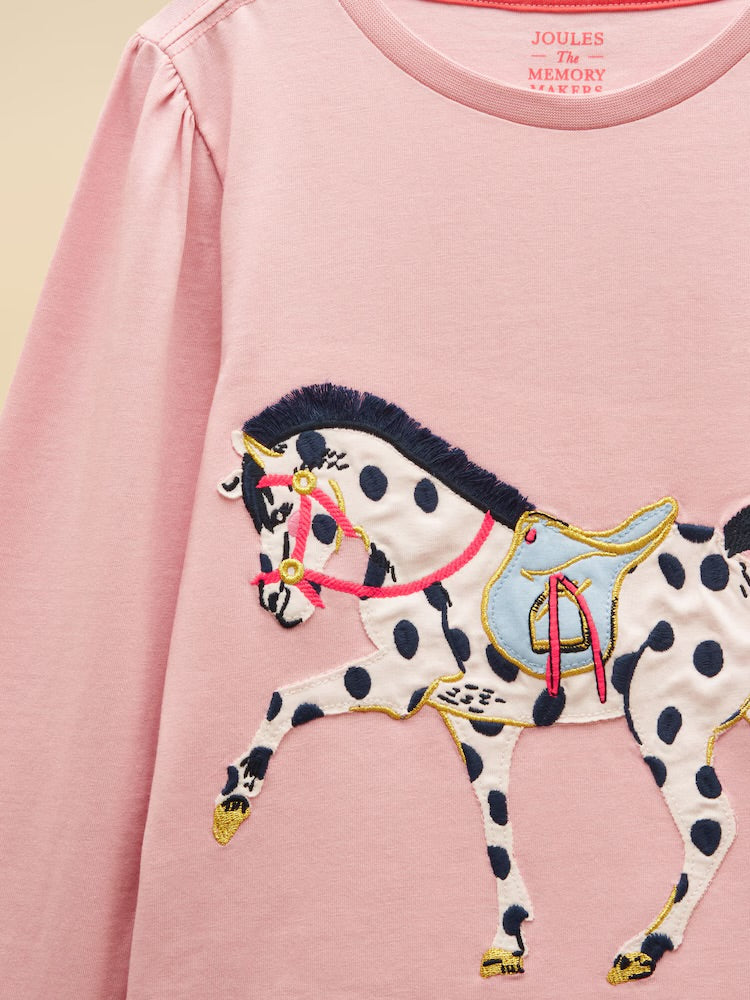 Joules Girls Ava T-Shirt G16-024 Pink Horse Clothing 4YRS / Pink,5YRS / Pink,6YRS / Pink,7YRS / Pink,8YRS / Pink,10YRS / Pink