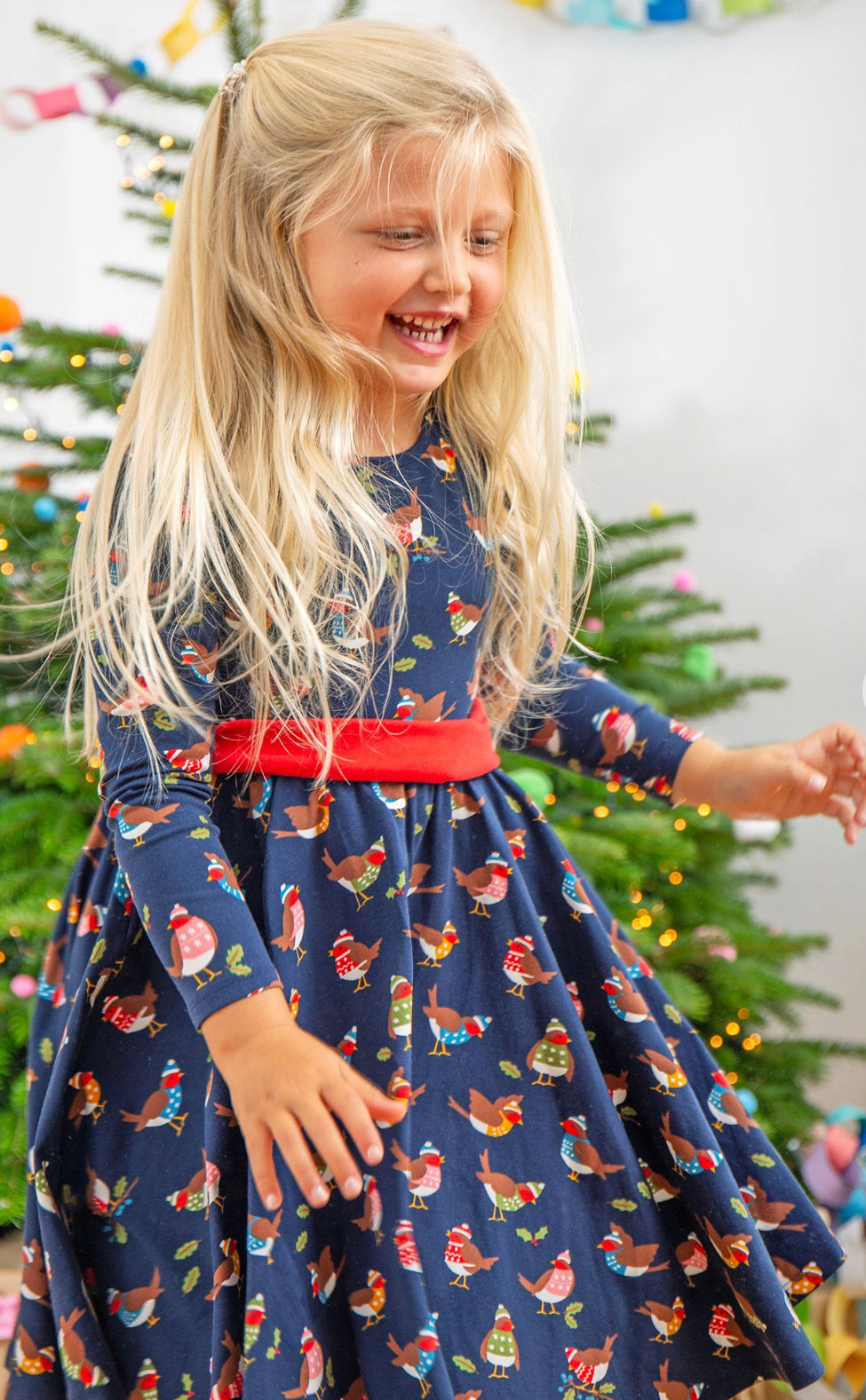 Frugi Party Skater Dress Indigo Robins Dra119