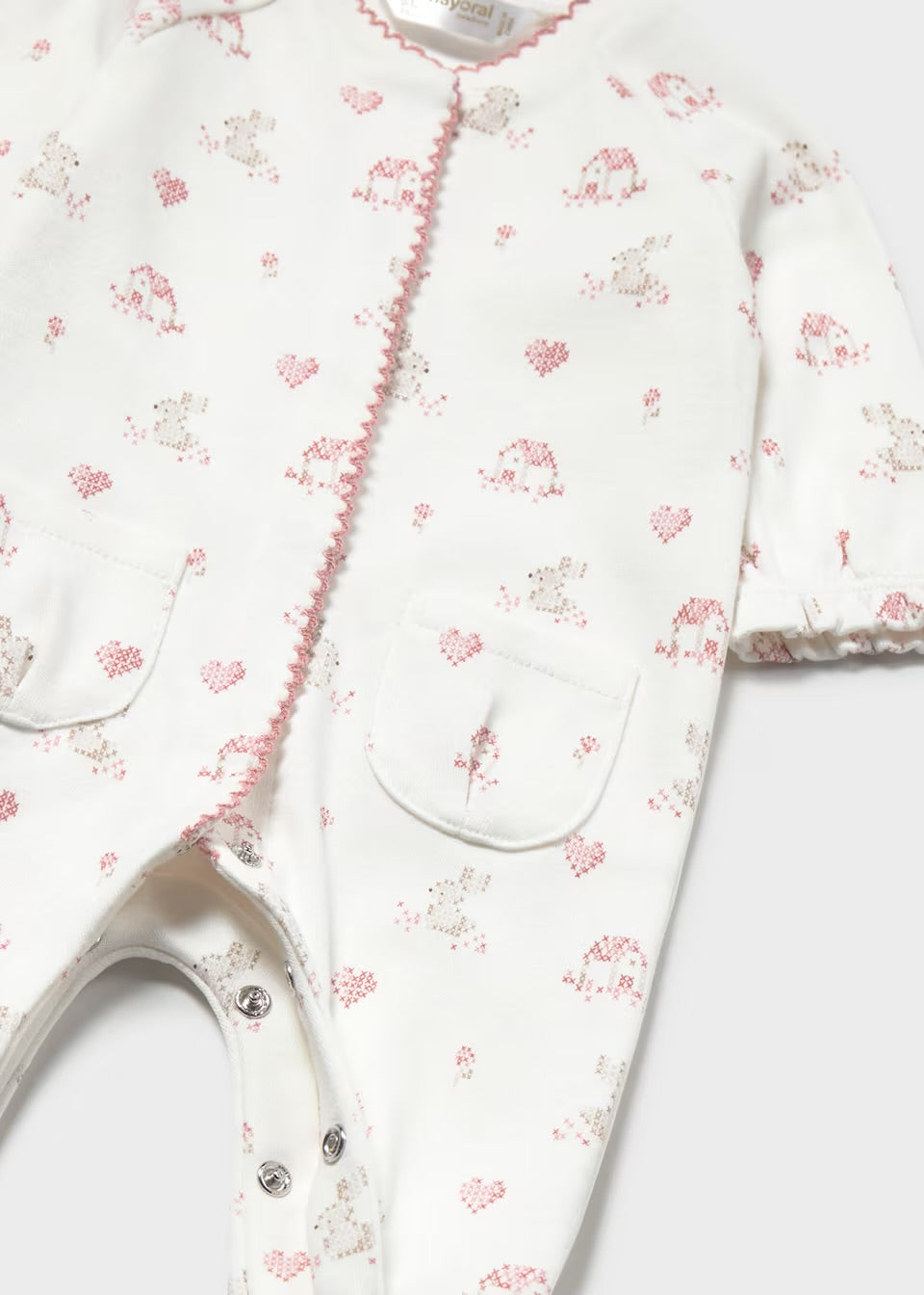 Mayoral Baby Sleepsuit 2751 White Bunny Heart Clothing 0-1M / White,1-2M / White,2-4M / White,4-6M / White,6-9M / White