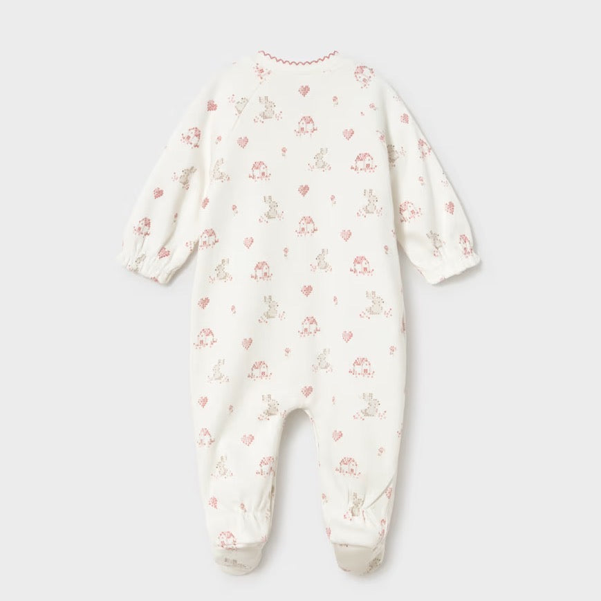 Mayoral Baby Sleepsuit 2751 White Bunny Heart Clothing 0-1M / White,1-2M / White,2-4M / White,4-6M / White,6-9M / White