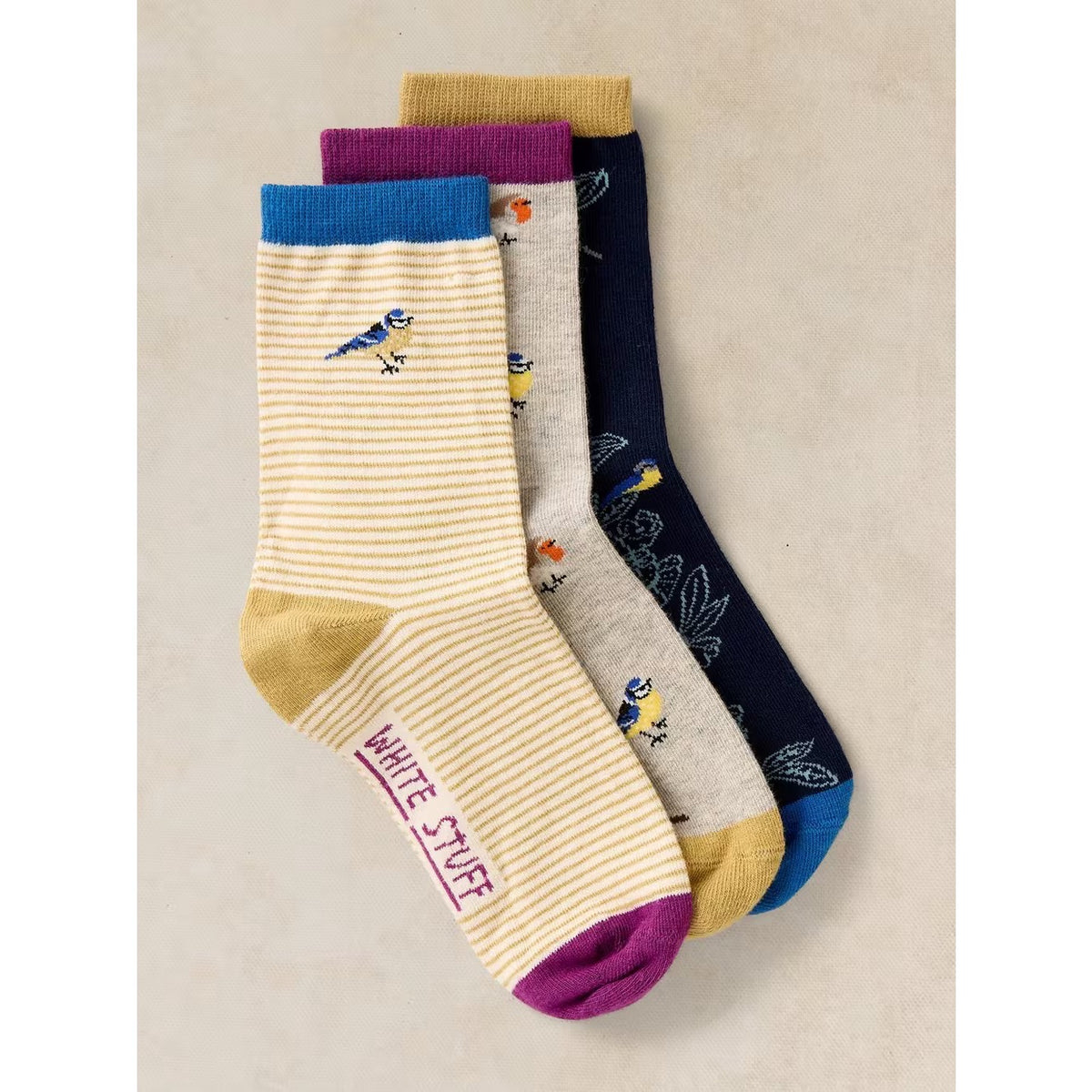 White Stuff Womens 3 Pack Socks 446793 Garden Bird Clothing UK3-5 / Multi,UK6-8 / Multi