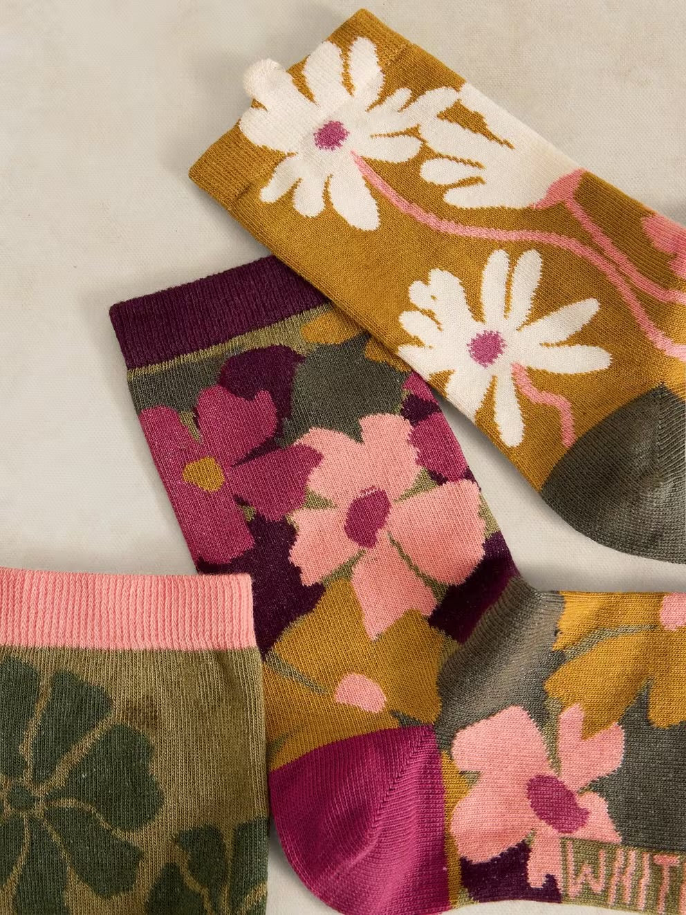 White Stuff Womens 3 Pack Socks 446830 Floral Texture Clothing UK3-5 / Multi,UK6-8 / Multi
