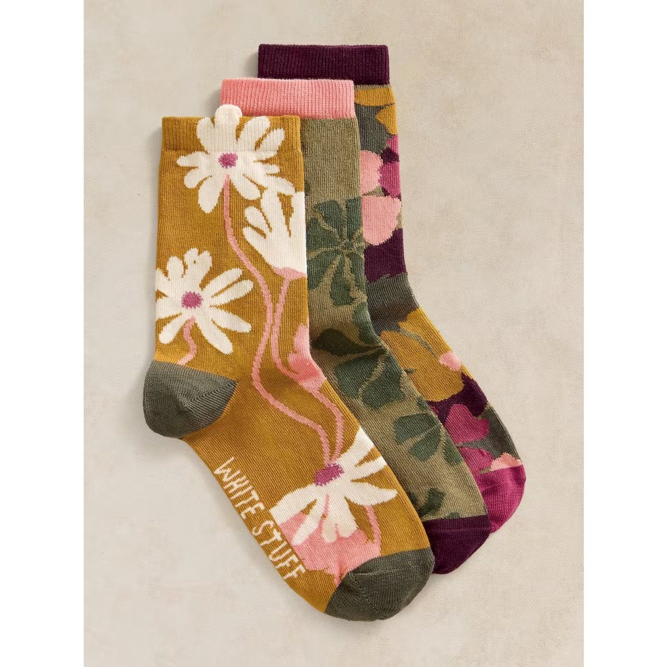 White Stuff Womens 3 Pack Socks 446830 Floral Texture Clothing UK3-5 / Multi,UK6-8 / Multi