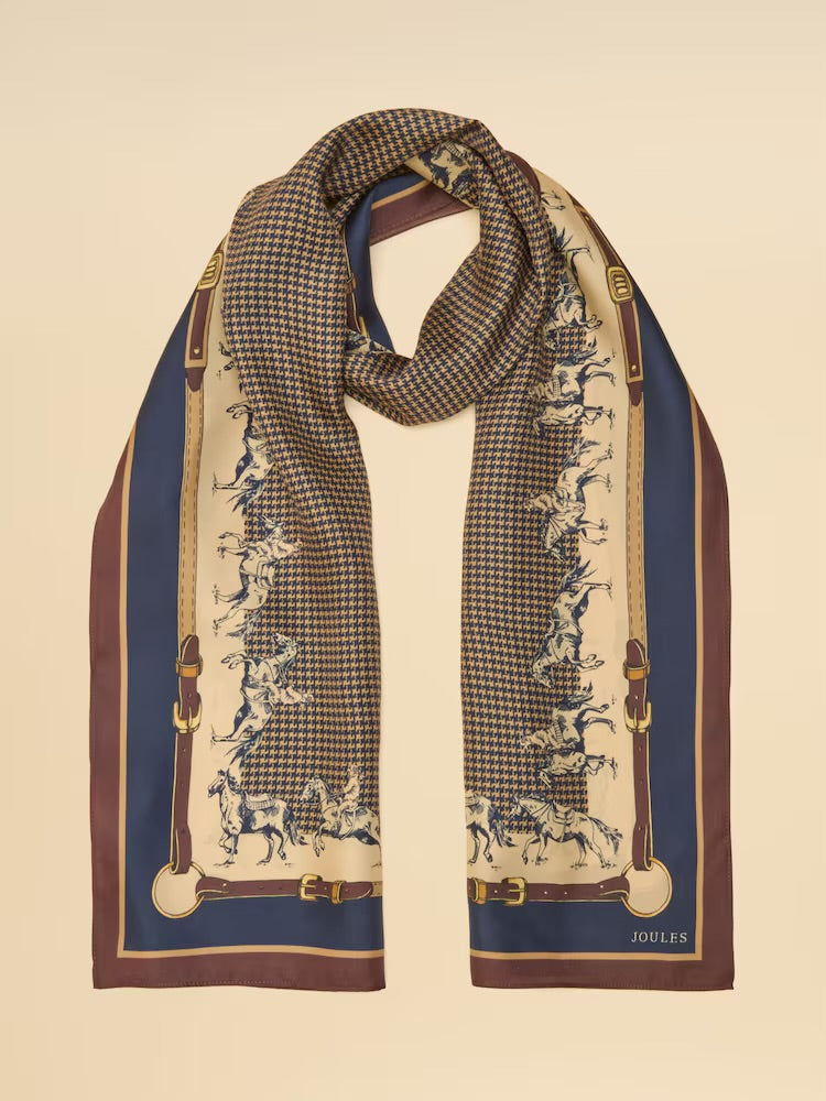 Joules Womens Windsor Silk Scarf  Y31-165 Navy Beige Equestrian