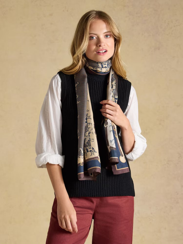 Joules Womens Windsor Silk Scarf  Y31-165 Navy Beige Equestrian