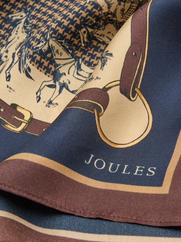 Joules Womens Windsor Silk Scarf  Y31-165 Navy Beige Equestrian