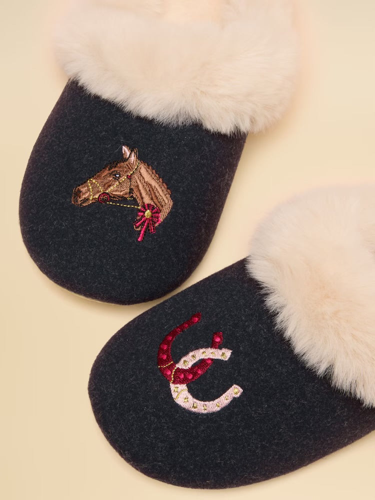 Joules Womens Slippet Luxe Navy Horse Slippers V27072