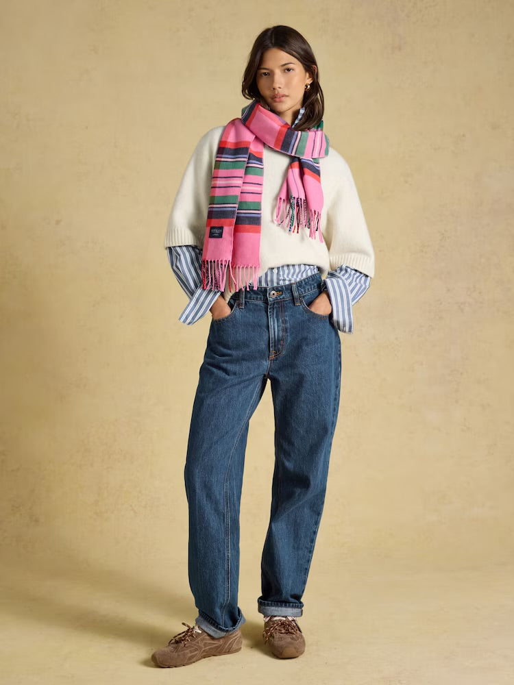 Joules Womens Langtree Scarf Y31156 Pink Green Check Clothing ONE SIZE / Pink