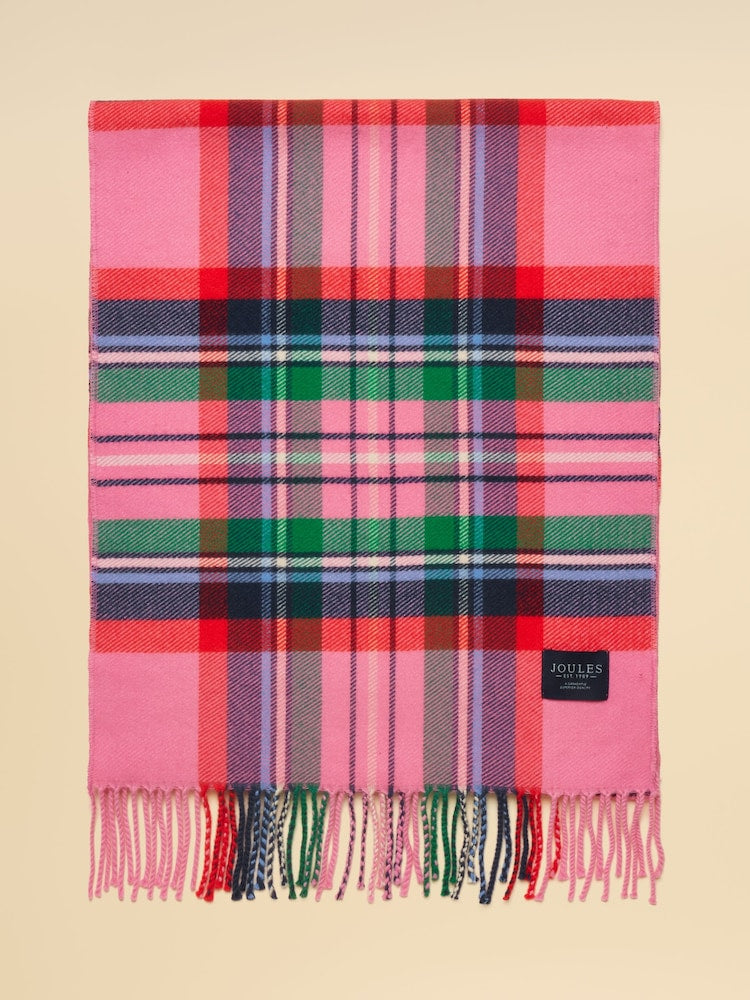 Joules Womens Langtree Scarf Y31156 Pink Green Check Clothing ONE SIZE / Pink