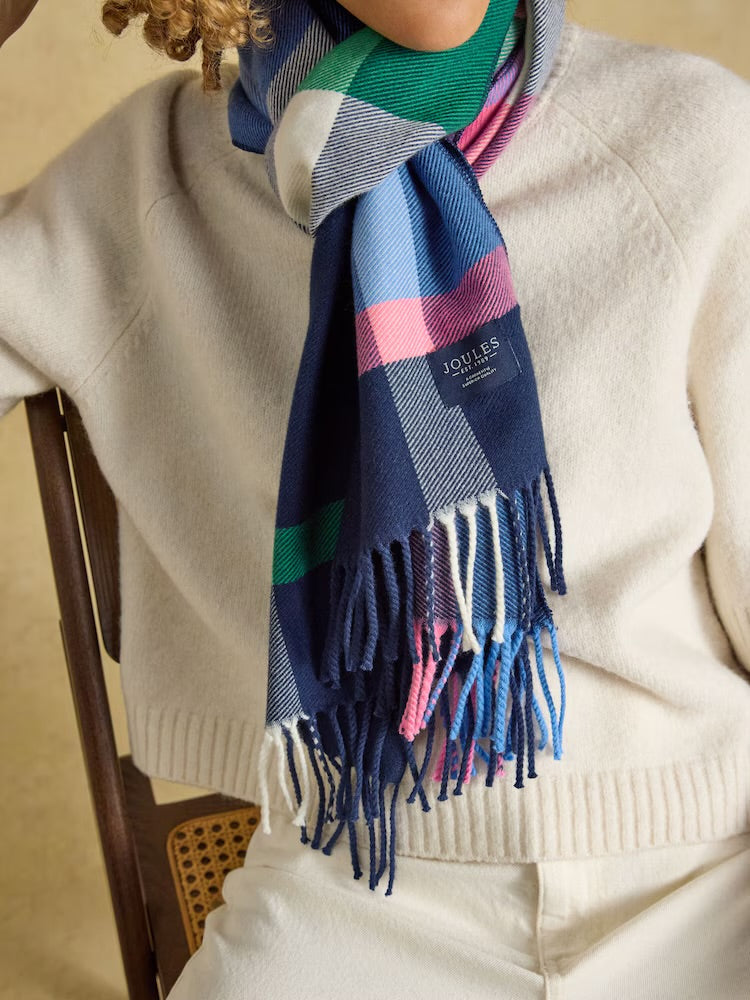 Joules Womens Langtree Scarf G13996 Navy Pink Check