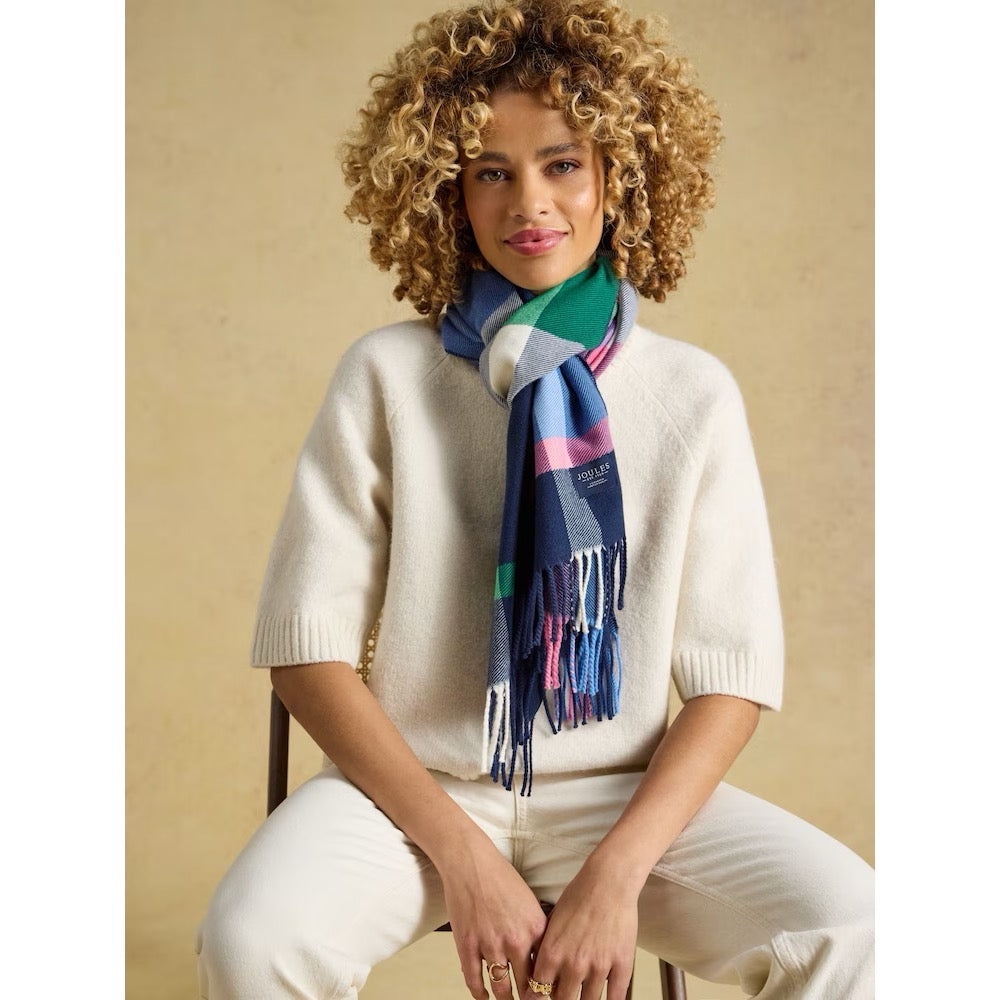Joules Womens Langtree Scarf G13996 Navy Pink Check