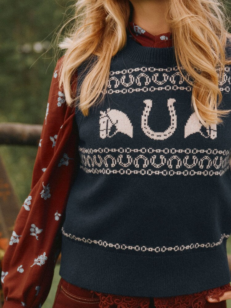 Joules Womens Horse Icons Knitted Vest Y97-900 Navy