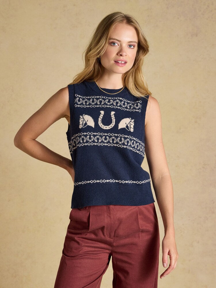 Joules Womens Horse Icons Knitted Vest Y97-900 Navy