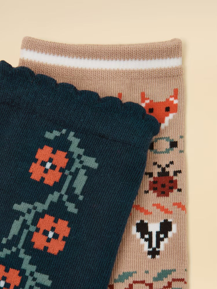 Joules Womens 2 Pack Socks G13964 Oat Woodland