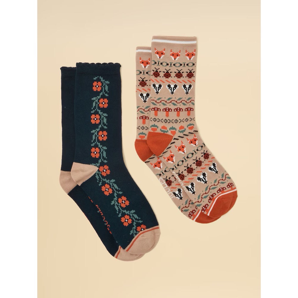 Joules Womens 2 Pack Socks G13964 Oat Woodland
