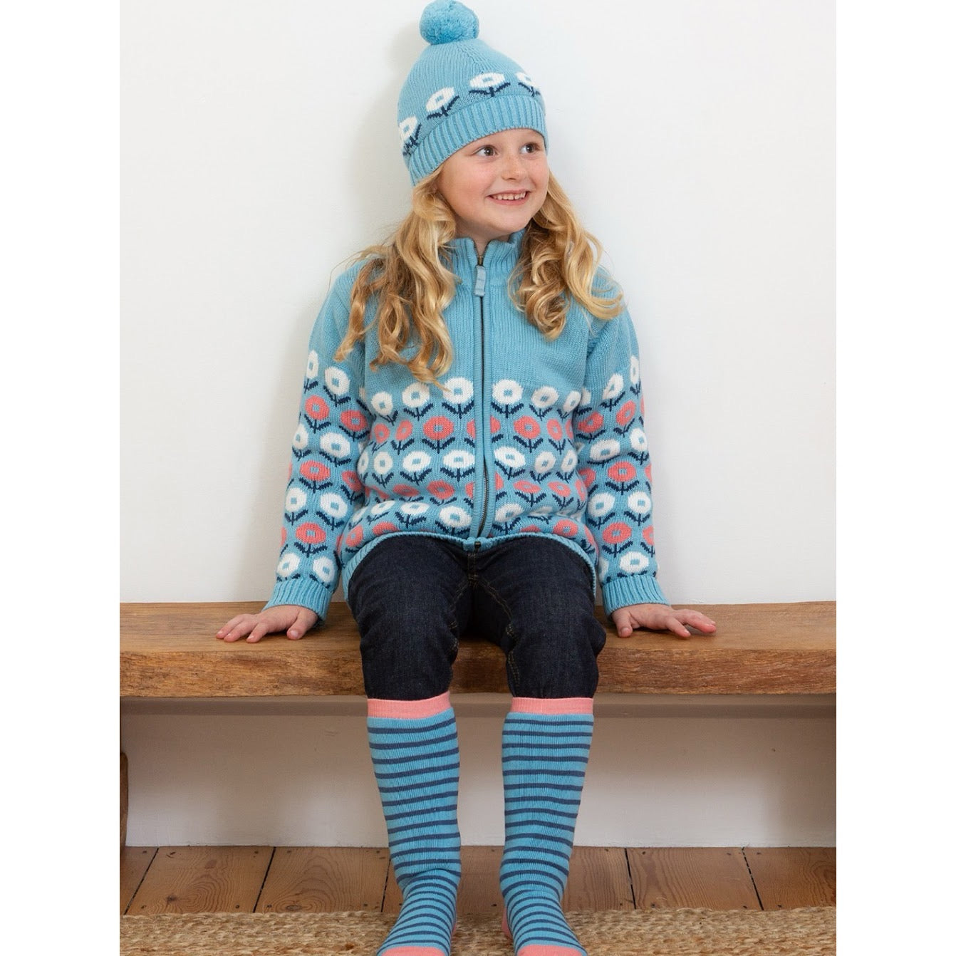 Kite Hygge Flower Sherpa Line Cardigan F193-Agk Clothing 4YRS / Ice Blue,5YRS / Ice Blue,6YRS / Ice Blue,8YRS / Ice Blue