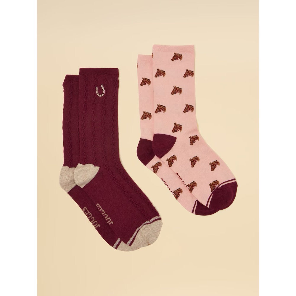 Joules Womens 2 Pack Everyday Socks G90775 Pink Berry Horse Clothing ONE SIZE / Berry