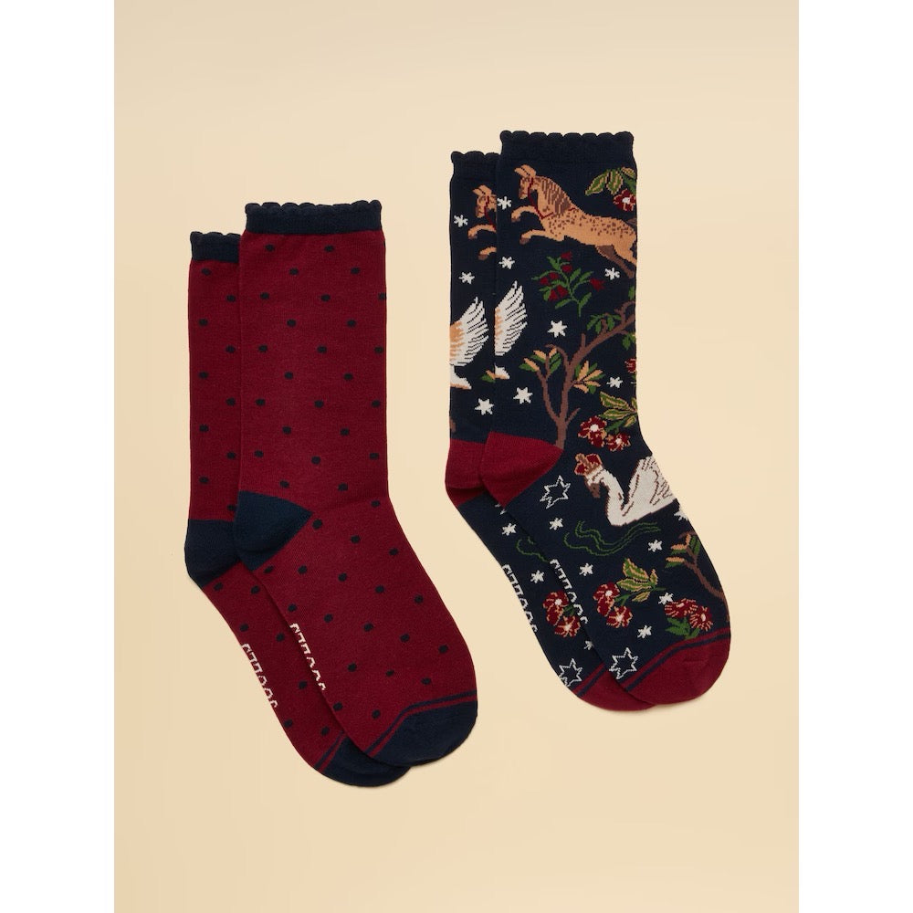 Joules Womens Everyday 2 Pack Socks G13-979 Navy Woodland Clothing ONE SIZE / Navy
