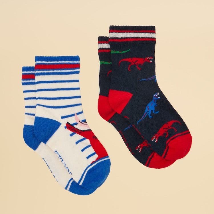 Joules Boys 2 Pack Socks G13608 Red Dino Clothing UK6-8 / Multi,UK9-12 / Multi,UK13-3 / Multi