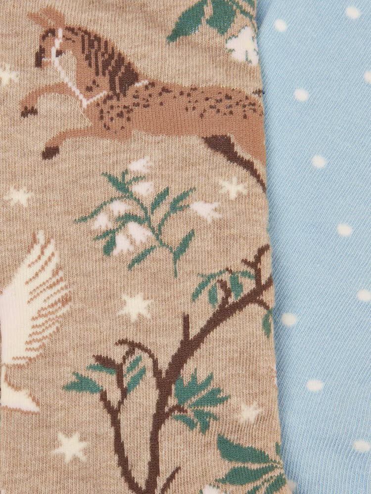 Joules Womens 2 Pack Socks G13964 Oat Woodland