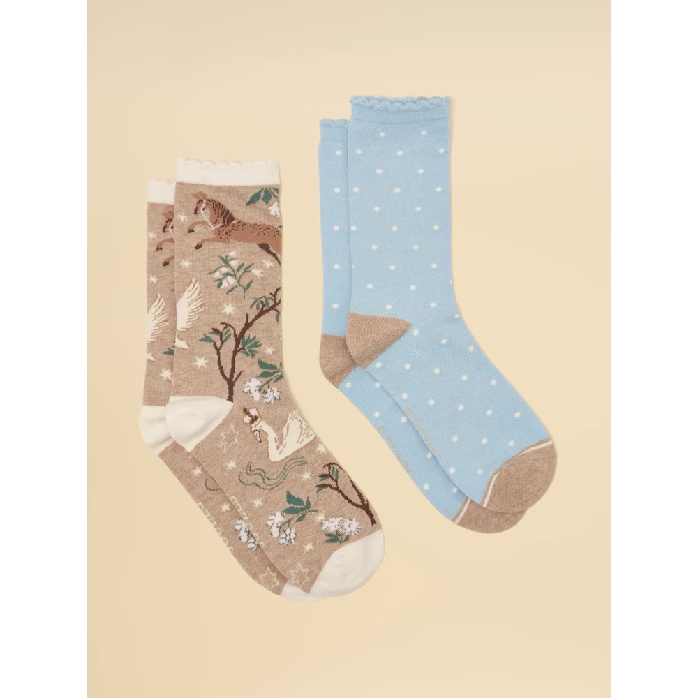 Joules Womens 2 Pack Socks G13964 Oat Woodland