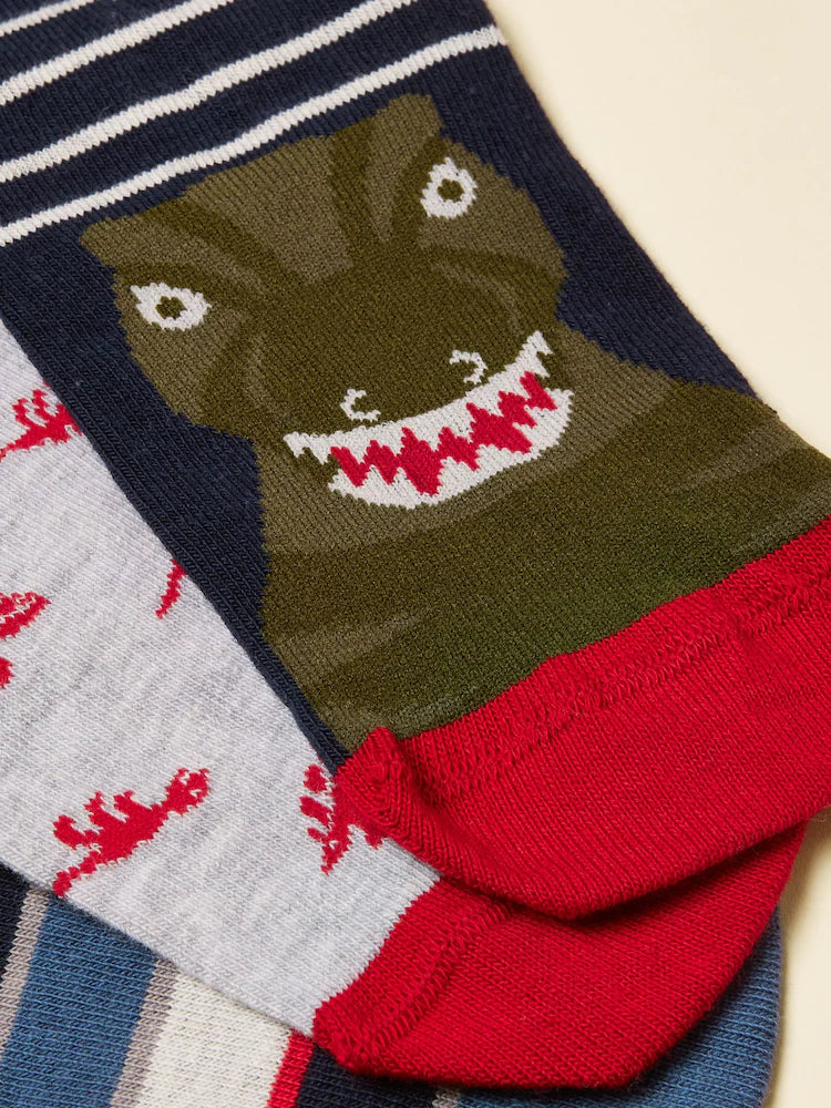 Joules 3 Pack Neatfeet Socks Dino Aw25 Clothing UK6-8 / Multi,UK9-12 / Multi,UK13-3 / Multi