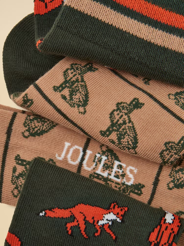 Joules Mens Kingsbury 2 Pack Socks G13691 Fox Clothing ONE SIZE / Green