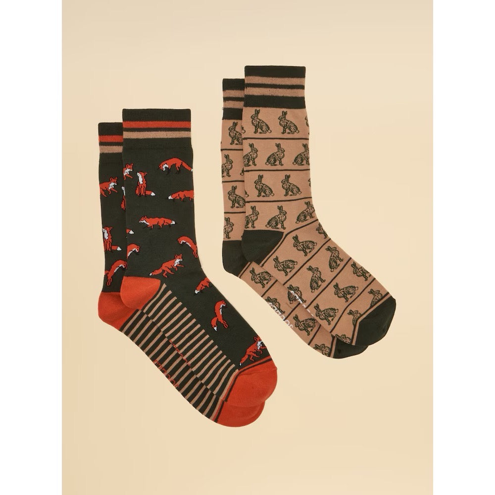 Joules Mens Kingsbury 2 Pack Socks G13691 Fox Clothing ONE SIZE / Green