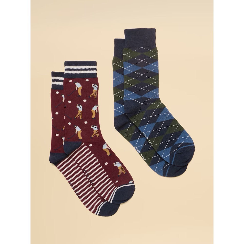 Joules Mens Kingbury 2 Pack Socks G13687 Golf Clothing ONE SIZE / Burgundy