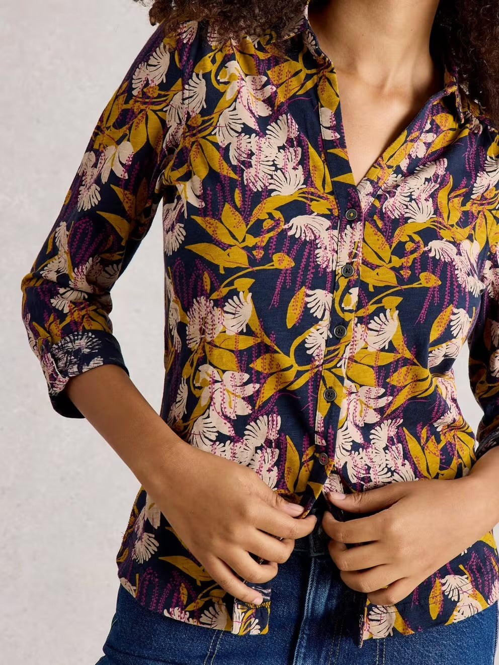 White Stuff Womens Annie Jersey Shirt 444331 Navy Mustard Print Clothing UK8 / Multi,UK10 / Multi,UK12 / Multi,UK14 / Multi,UK16 / Multi,UK18 / Multi