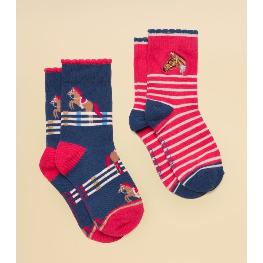 Joules Girls 2 Pack Socks G13648 Equestrian Clothing UK6-8 / Multi,UK9-12 / Multi,UK13-3 / Multi