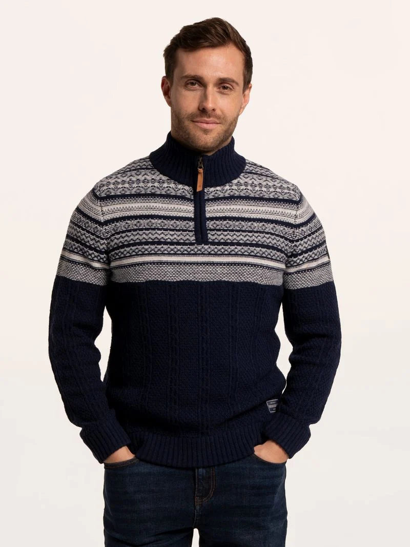 Brakeburn Mens Cross Harbour Fairisle Quarter Zip Clothing M / Navy,L / Navy,XL / Navy
